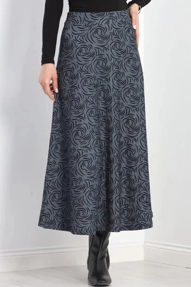 Kalın Kumaş Çizgi Desenli Etek Füme - 20881.1355.