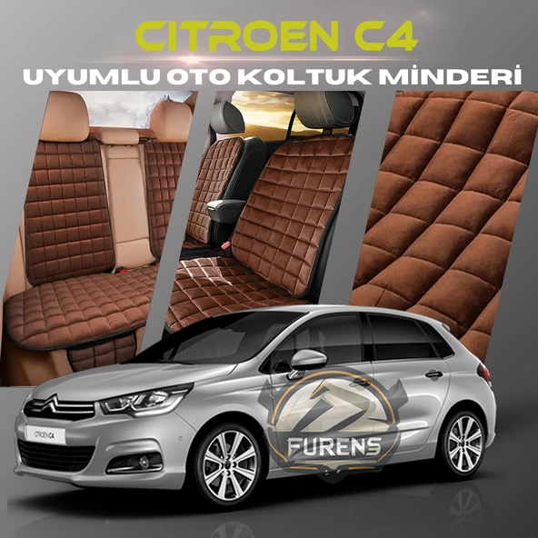 Citroen C4 Kahverengi Renk Tay Tüyü Cepli & Terletmez Sırtlı Oto Koltuk Minder Seti - Koltuk Koruma Kılıfı (ÖN & ARKA TAM SET) ürün görseli 1