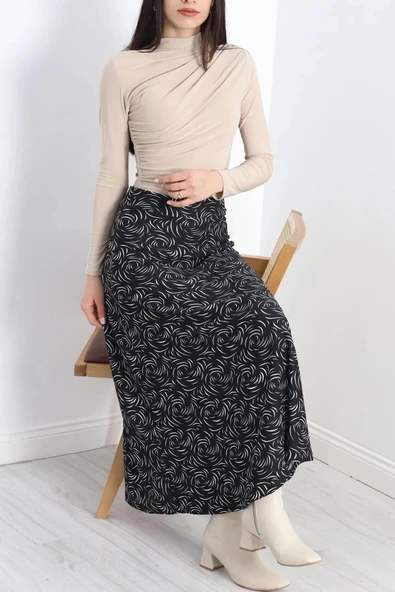 Kalın Kumaş Çizgi Desenli Etek Siyah - 20881.1355. - 2