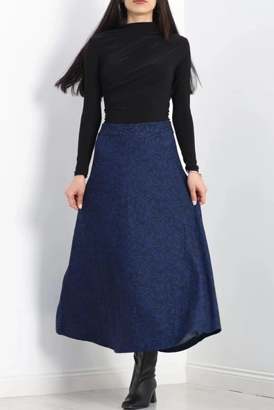 Kalın Kumaş Çizgi Desenli Etek Lacivert - 20881.1355. - 2