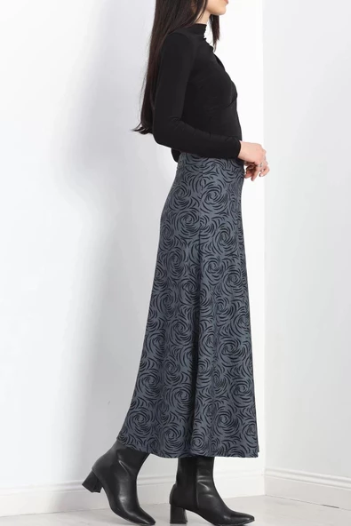 Kalın Kumaş Çizgi Desenli Etek Füme - 20881.1355. - 7