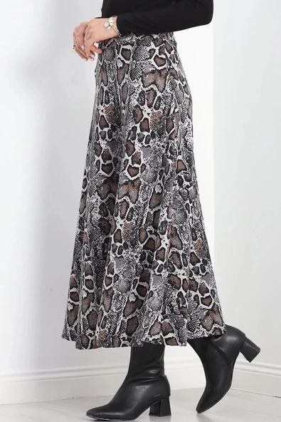 Krep Kumaş Desenli Etek Yılan - 20565.1355. - 3