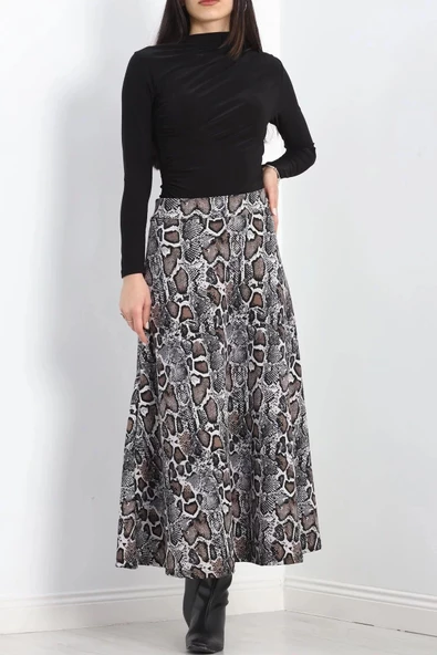 Krep Kumaş Desenli Etek Yılan - 20565.1355. - 5
