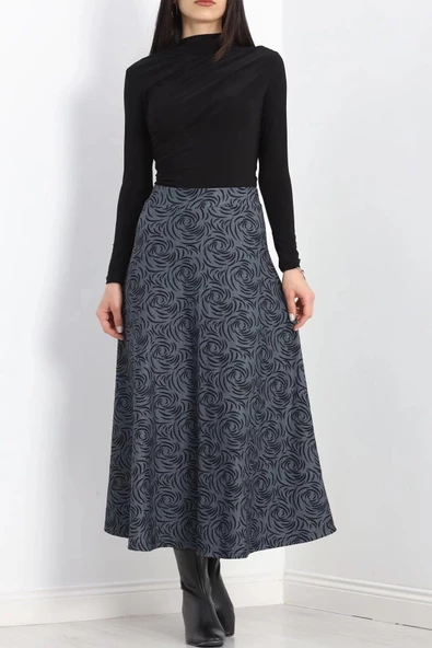 Kalın Kumaş Çizgi Desenli Etek Füme - 20881.1355. - 6