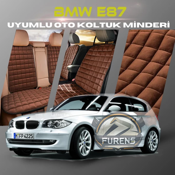 Bmw E87 Kahverengi Renk Tay Tüyü Cepli & Terletmez Sırtlı Oto Koltuk Minder Seti - Koltuk Koruma Kılıfı (ÖN & ARKA TAM SET)