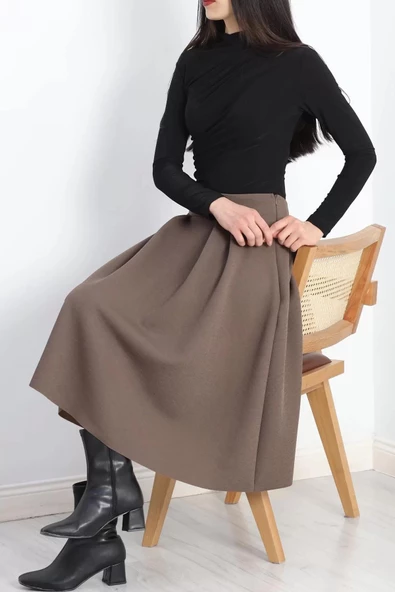 Çift Pileli Kloş Etek Kahve - 20665.1892. - 6