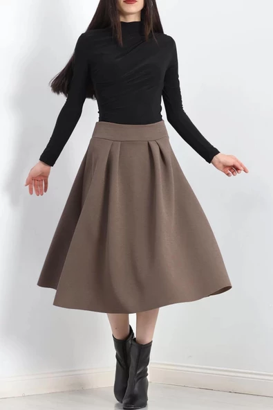 Çift Pileli Kloş Etek Kahve - 20665.1892. - 2