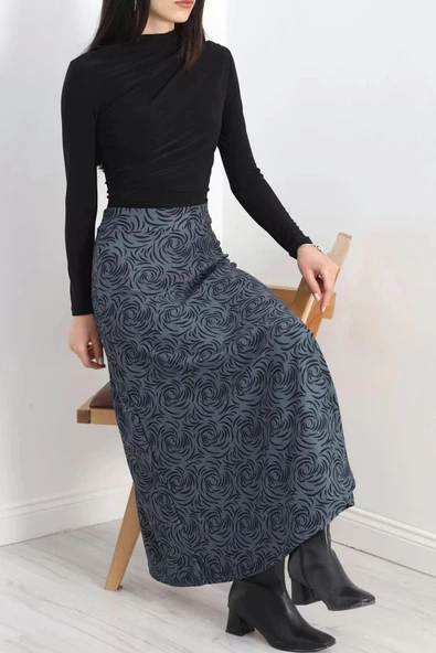 Kalın Kumaş Çizgi Desenli Etek Füme - 20881.1355. - 5