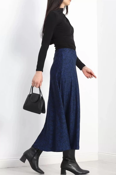 Kalın Kumaş Çizgi Desenli Etek Lacivert - 20881.1355. - 5