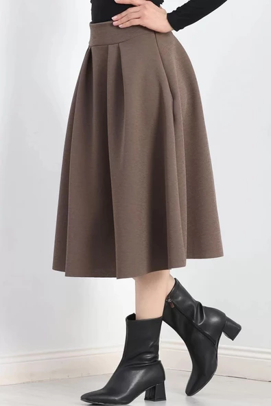 Çift Pileli Kloş Etek Kahve - 20665.1892. - 3