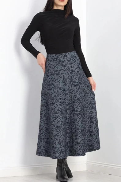 Kalın Kumaş Çizgi Desenli Etek Füme - 20881.1355. - 4