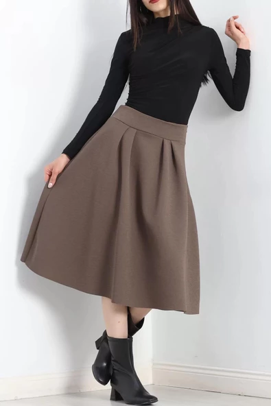 Çift Pileli Kloş Etek Kahve - 20665.1892. - 4