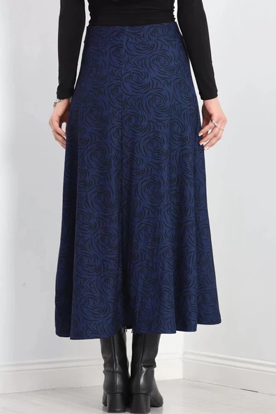 Kalın Kumaş Çizgi Desenli Etek Lacivert - 20881.1355. - 8