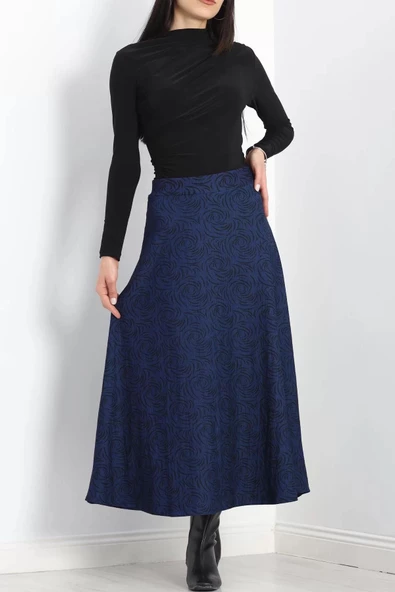 Kalın Kumaş Çizgi Desenli Etek Lacivert - 20881.1355. - 7