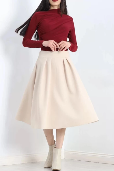 Çift Pileli Kloş Etek Krem - 20665.1892. - 8
