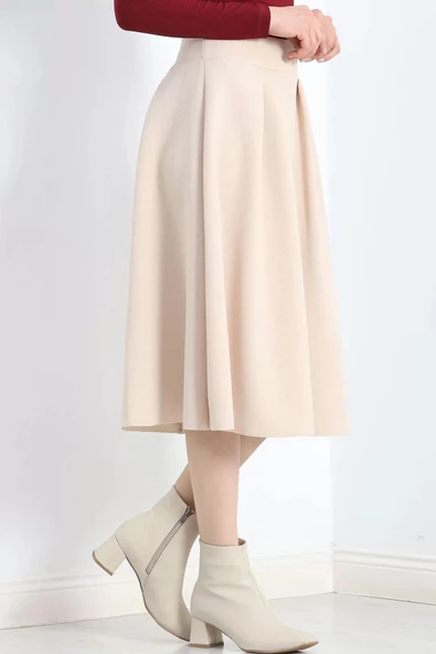 Çift Pileli Kloş Etek Krem - 20665.1892. - 5