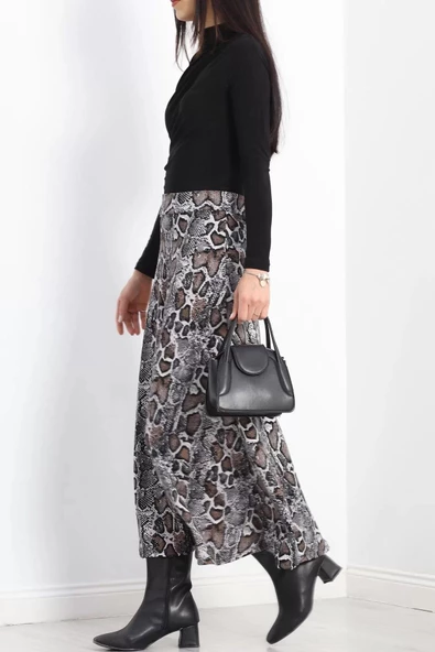 Krep Kumaş Desenli Etek Yılan - 20565.1355. - 7