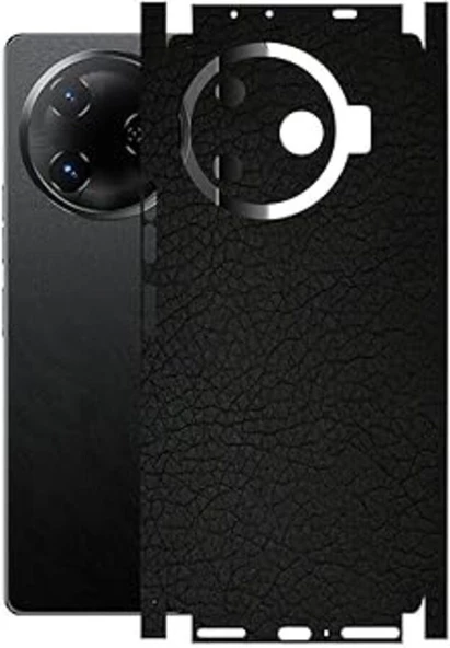 Tecno Camon 30 Pro 5G ile Uyumlu Deri Desenli Siyah Arka Kaplama