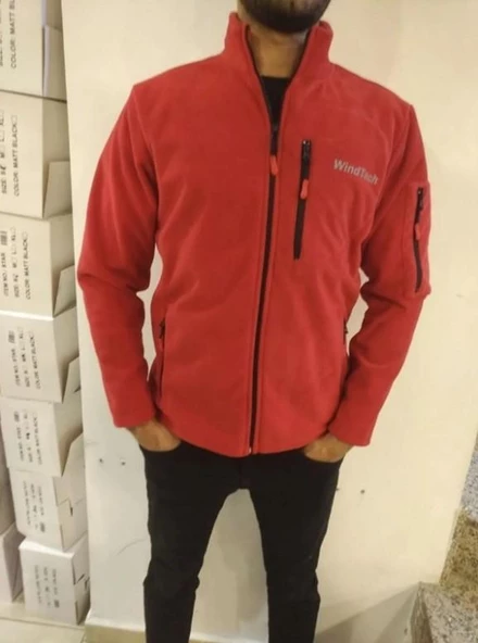 WINDTECH Polar Mont Fermuarlı Baskılı 3 Cepli Dik Yaka Mevsimlik Polar S Beden Kırmızı