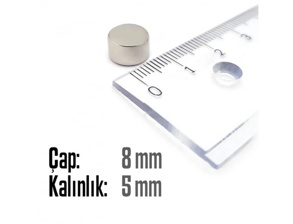 Neodyum Mıknatıs Silindir Çap 8mm , Kalınlık 5mm ( 10 Adet) - 2