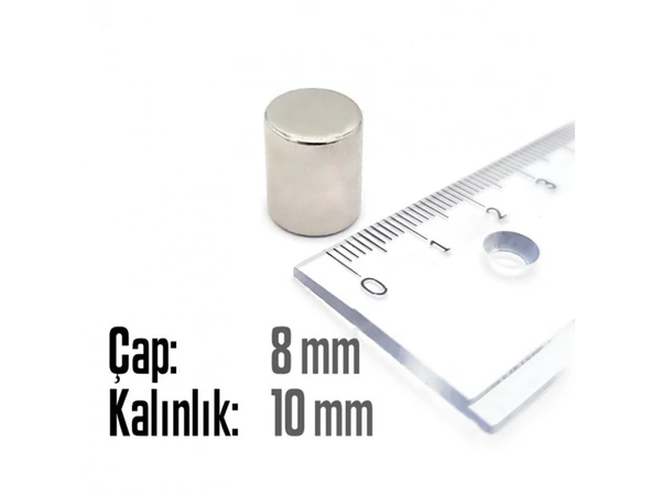 Neodyum Mıknatıs Silindir Çap 8mm , Kalınlık 10mm   ( 5 Adet) - 2