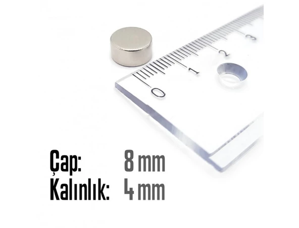 Neodyum Mıknatıs Silindir Çap 8mm , Kalınlık 4mm   ( 10 Adet) - 2