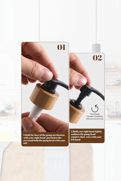 Hands Dishes 2’li Siyah Beyaz Dekoratif Mutfak Banyo Sıvı Cam Sabunluk Seti 500ml Bambu Stantlı Set - 6