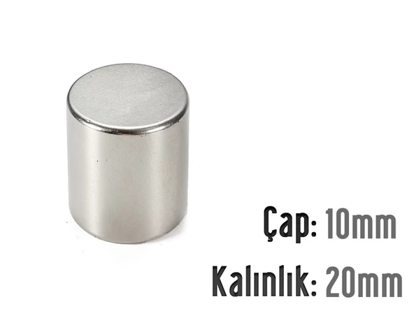 Neodyum Mıknatıs Silindir Çap 10mm , Kalınlık 20mm   ( 2 Adet)