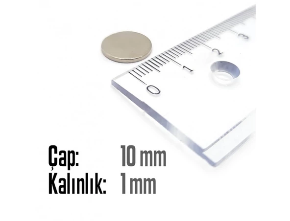 Neodyum Mıknatıs Silindir Çap 10mm , Kalınlık 1mm   ( 10 Adet) - 2