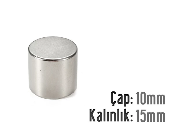 Neodyum Mıknatıs Silindir Çap 10mm , Kalınlık 15mm   ( 3 Adet)