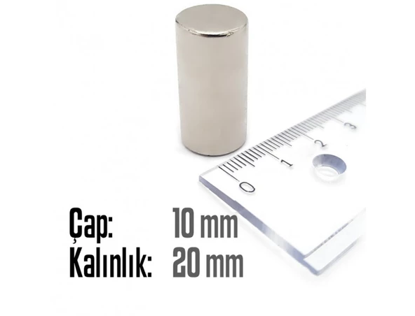 Neodyum Mıknatıs Silindir Çap 10mm , Kalınlık 20mm   ( 2 Adet) - 2