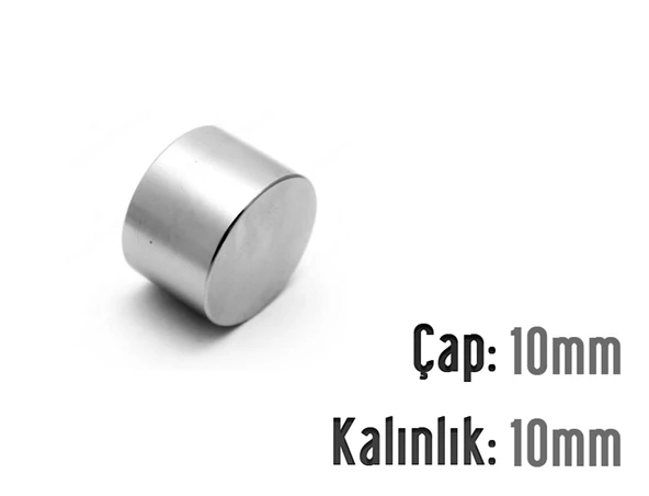 Neodyum Mıknatıs Silindir Çap 10mm , Kalınlık 10mm   ( 5 Adet)