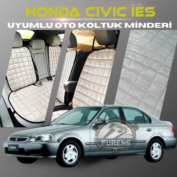 Honda İes Parlak Bej Renk Tay Tüyü Cepli & Terletmez Sırtlı Oto Koltuk Minder Seti - Koltuk Koruma Kılıfı (ÖN & ARKA TAM SET)