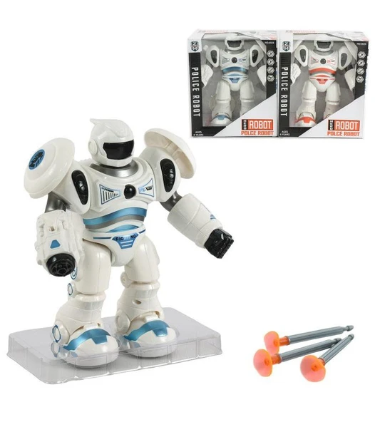 Pilli Sesli Ok Atan Mavi ve Beyaz Renkli Robot - Mavi Su Dünyası ürün görseli