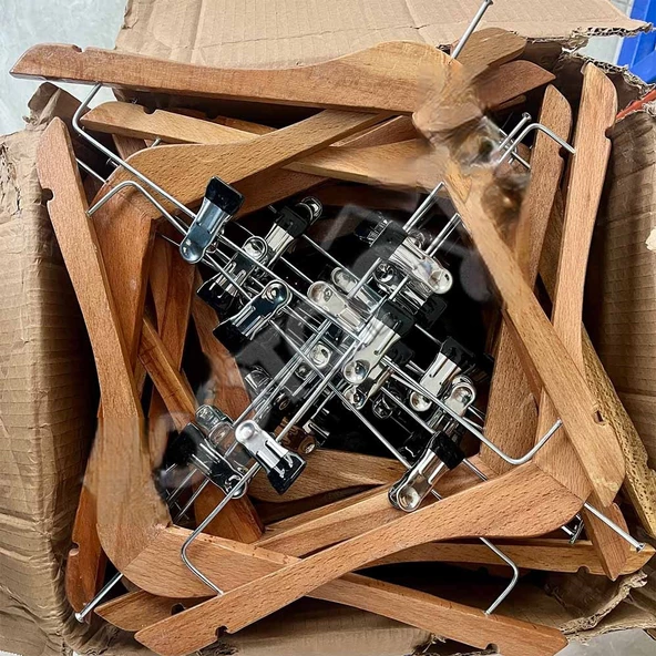 10 Adet Otel Tipi Ahşap Mandallı Etek Pantolan Elbise Kostüm Askısı Orijinal Askı Yerli Halkalı Askılık - 5