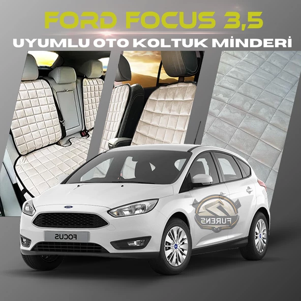 Ford Focus 3.5 Bej Renk Tay Tüyü Cepli & Terletmez Sırtlı Oto Koltuk Minder Seti - Koltuk Koruma Kılıfı (ÖN & ARKA TAM SET) ürün görseli