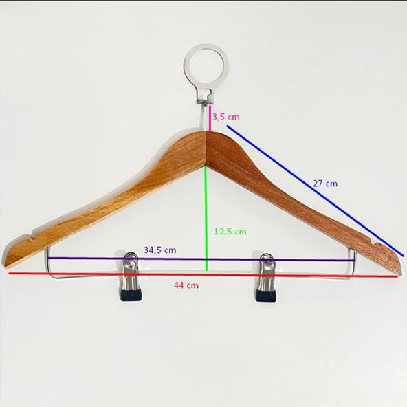 25 Adet Otel Tipi Ahşap Mandallı Etek Pantolan Elbise Kostüm Askısı Orijinal Askı Yerli Halkalı Askılık - 2