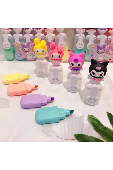 Kuromi Fosforlu Kalem 6 adet 1 Paket Trend Model Öğrenci Seti İşaretleme Kalemi - 2