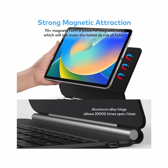 iPad Pro 11 2024 Uyumlu Magic Style Manyetik Yapışmalı Klavyeli Tablet Kılıfı - Resim 4