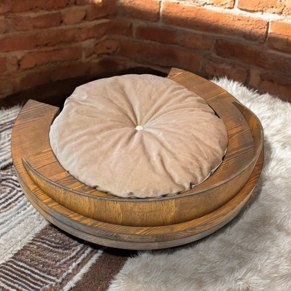 Madrid Kedi Köpek Yatağı. Masif Ağaç Şık Tasarım. Ceviz Renk - 4