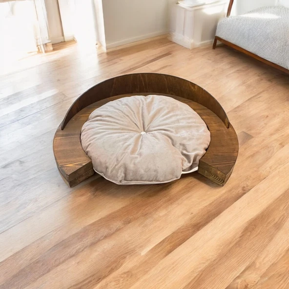 Madrid Kedi Köpek Yatağı. Masif Ağaç Şık Tasarım. Ceviz Renk - 2