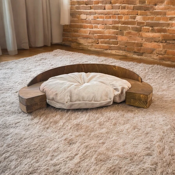 Madrid Kedi Köpek Yatağı. Masif Ağaç Şık Tasarım. Ceviz Renk