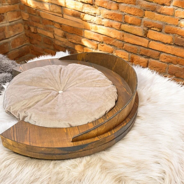 Madrid Kedi Köpek Yatağı. Masif Ağaç Şık Tasarım. Ceviz Renk - 3