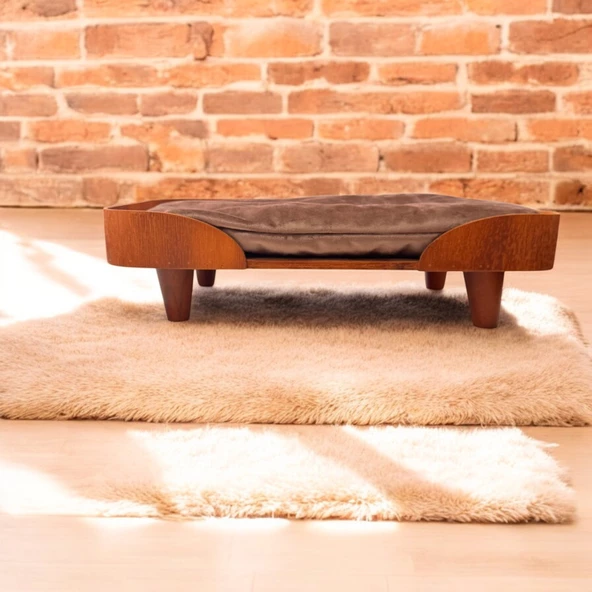 ED PET DİZAYN Barcelona 40x70 Kedi Köpek Yatağı Ceviz. Şık Tasarım Rahat Minderi Ile Beraber