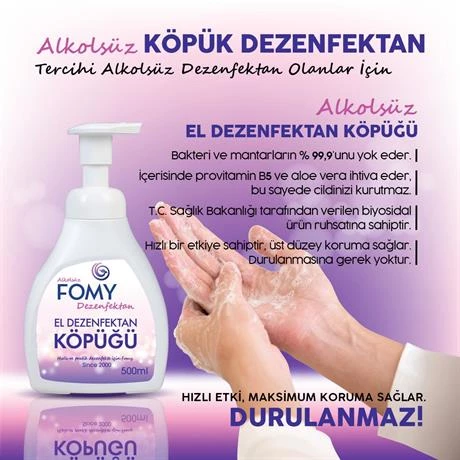 FOMY Köpük Dezenfektan Alkolsüz El ve Cilt Dezenfektan Köpüğü 500 ml - 4