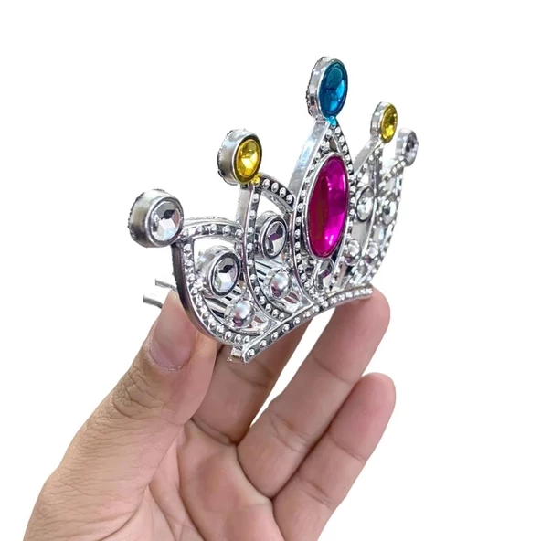 Nessiworld Gümüş Renk Taraklı Model Prenses Kraliçe Tacı 2 No 12x7 cm - 5