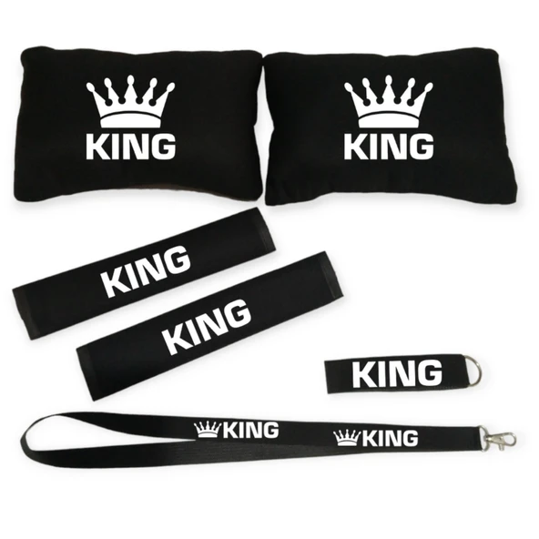 KING BASKILI KUMAŞ OTO YASTIK SEYAHAT YASTIĞI KOLTUK BAŞLIĞI BOYUN YASTIĞI SETİ