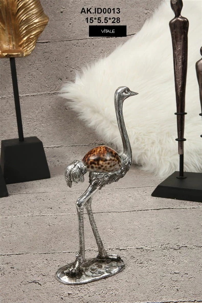 Polyester Mercanlı Gümüş Devekuşu Obje Dekor 28cm - 2