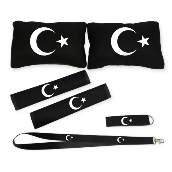 AY YILDIZ SİYAH KONFOR SETİ YASTIK SETİ BOYUN YASTIĞI SEYAHAT KOLTUK BAŞLIĞI
