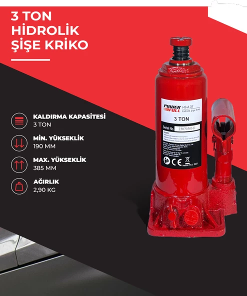 Powerfull 3 Ton Hidrolik Şişe Kriko - 3